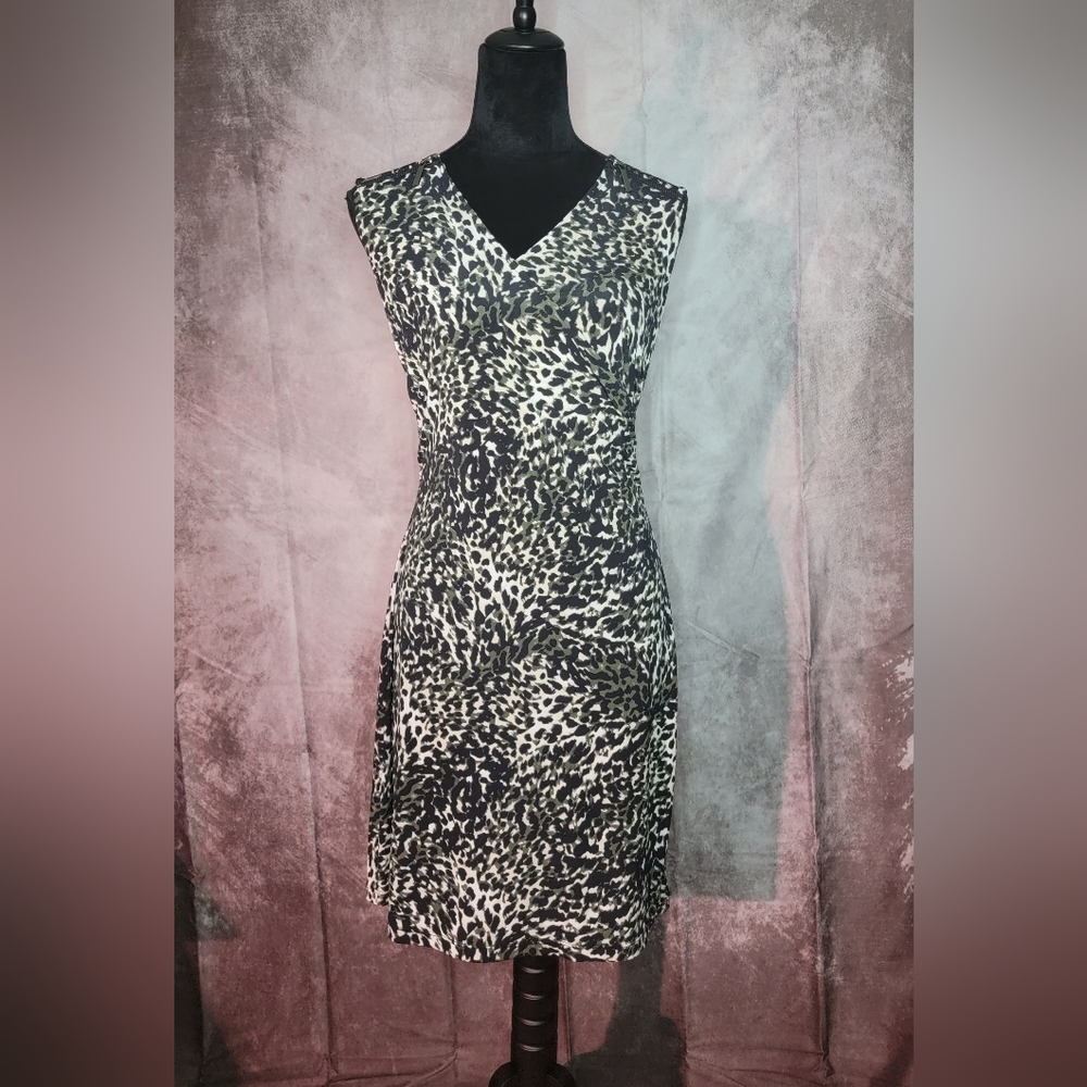 Alfani Dress Leopard Print Sleeveless Surplice Work to Evening